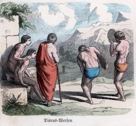 Antikens historia. Grekland. Friidrottstävlingar, diskusspel. Tysk ... (gravyr)