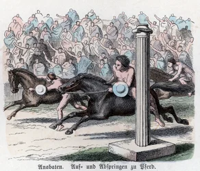 Antikens historia. Grekland. Idrottstävlingar, hästkapplöpningar. Tysk ... (gravyr)