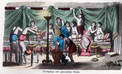 Antikens historia. Grekland. Scen från en bankett och gymnastiska lekar. ... (gravyr)