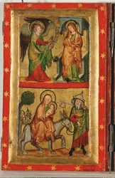 Bebådelse och flykt till Egypten, från Clarissinnenaltaret ", altaret för nunnorna i Sankt Clara i Wroclaw, Polen (tempera på trä)