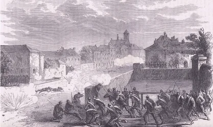 Attack on Le Bourget, Cassells historia om kriget mellan Frankrike och Tyskland publicerad av Cassell and Company Limited, ca 1890 (litho)