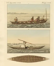 Grönländarnas båtar (färgad gravyr)