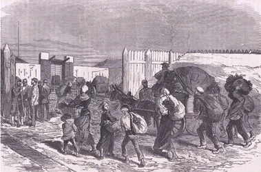 Att ta in grönsaker från förorterna, Cassells History of the War between France and Germany publicerad av Cassell and Company Limited, ca 1890 (litho)