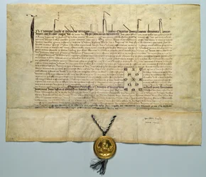 Tyren af Karl IV (1316-78) hellig romersk kejser, 29. januar 1365 (blæk på pergament med guld segl)