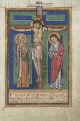 Kanonsida från en sakramentarie, med korsfästelsen, ca. 1150-1160 (tempera och bladguld på pergament)