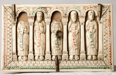 Katedralskatt (Trésor de la Cathédrale). Relikvieskrin. Trä och elfenben. Köln, Tyskland. Cirka 1150.