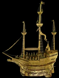 Klocka i form av ett långhus som kallas "" skepp av Charles V". tysk tillverkning av 1500-talet. Titta, National Renaissance Museum.