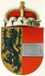 Salzburgs vapen, med en prinshatt vilande på skölden, ca 1898