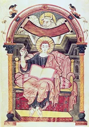 Torsk 22. f.85v St Luke the Evangelist, från Treves, Carolingian, c.800 AD