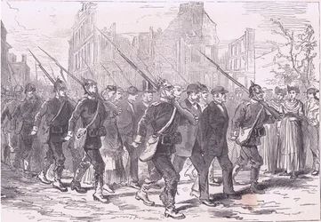 Konvoj av fångar, Cassells historia om kriget mellan Frankrike och Tyskland publicerad av Cassell and Company Limited, ca 1890 (litho)