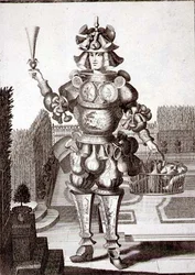 Kostym för en glas- och porslinshandlare, utgiven av Gerard Valck (1651/2-1726) ca 1690 (gravyr)
