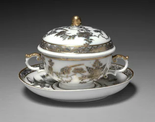Täckt skål och fat, tillverkare Meissen Porslinsfabrik, Tyskland, 1730-1740