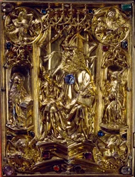 Das Reichsevangeliar Änglar och symboler för de fyra evangelisterna. Evangeliken i Aachen. 8th century Kunsthistorisches Museum, Wien