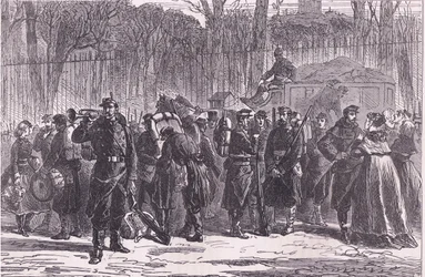 Nationalgardets tionde regementes avmarsch till de framskjutna posteringarna, Cassells Historia om kriget mellan Frankrike och Tyskland, utgiven av Cassell and Company Limited, cirka 1890