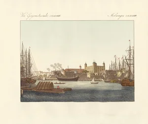 Beskrivning av Tower of London (färgad gravyr)