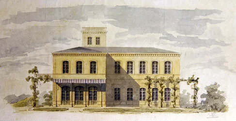 Design för en italiensk klassisk villa, ca 1850 (akvarell med penna och bläck på papper)