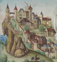 Detalj av Korsfästelsen, tysk stad, slutet av 1400-talet (tempera och guld på pergament)