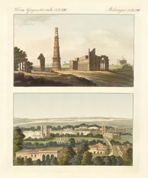 Ostindiska byggnader (färgad gravyr)