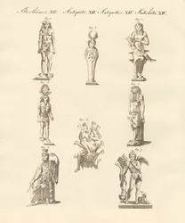 egyptiska gudomligheter (färgad gravyr)