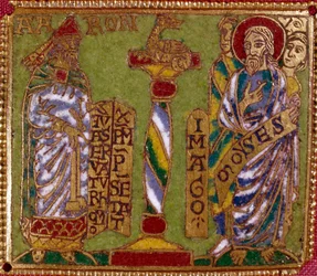 Emaljplatta föreställande profeterna Aron och Mose. Rhensk skola. 1100-talet. Florens, Museo Nazionale del Bargello