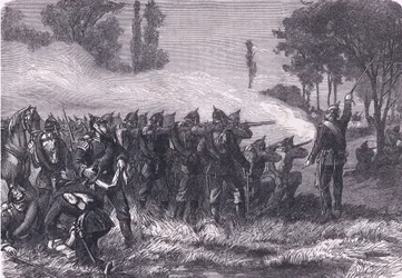 Encounter in the woods before Metz, Cassells History of the War between France and Germany publicerad av Cassell and Company Limited, ca 1890 (litho)