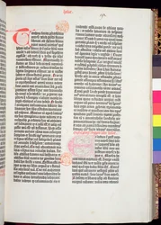 Slutet av Pentateuchen och början av Joshuas bok, från Gutenbergbibeln, tryckt av Johannes Gutenberg (ca 1400-68) & och Peter Schoeffer (1425-1502) i Mainz, 1454-56 (tryckt papper)