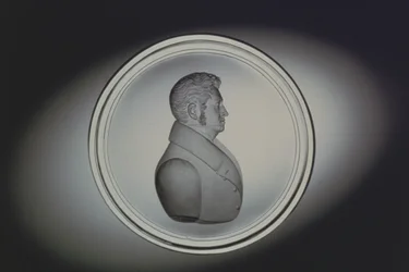 Graverat porträtt av Dominick Biemann, Böhmen, 1834 (glas)