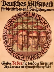 Första världskrigets affisch som uppmanar tyskarna att ge pengar för att hjälpa tyska krigsfångar (färg litho)
