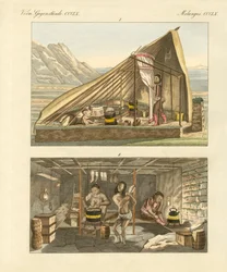 Grönländarnas lägenheter (färgad gravyr)