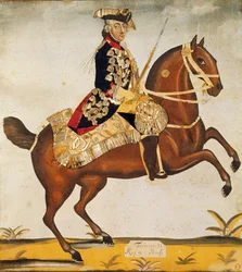 Fredrik II den store (1712-1786) kung av Preussen (akvarell och bladguld)