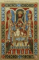 Fredrik I med sina två söner kung Henrik VI och hertig Fredrik, c.1180