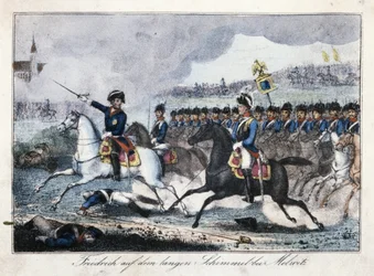 Frederik på sin hvide hest nær Molwitz swed
