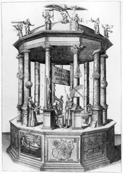 Frontispice till The Rudolphine Tables sammanställd av Johannes Kepler, publicerad 1627