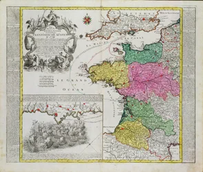 Tysk karta som visar engelska flottangrepp på franska hamnar 1758