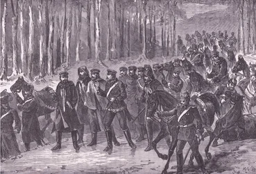 Tyskt kavalleri på väg mot Paris, Cassells historia om kriget mellan Frankrike och Tyskland publicerad av Cassell and Company Limited, ca 1890 (litho)