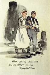 Tysk sjuksköterska stödjer en skadad man. 1942.