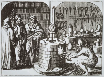 Hermetiska filosofer och en alkemist, från Museum Hermeticum av Michael Majer (1625) illustrerad i en magisk historia publicerad i slutet av 1800-talet