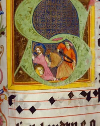 Historikerad initial S med dekolleringen av Johannes Döparen, från Gradualen av Friedrich Zollner av Langenzenn, 1439-42