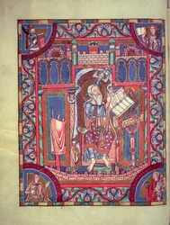 Upplyst porträttsida av St. John, ca 10-1100-talet (bläck & guld på veläng)