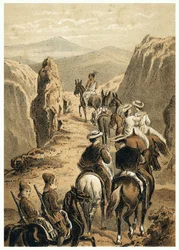 Illustration av erövringen av Amazonas av européer. I "" De Bootslieden der Amazon-River", Karl Muller, Nederländerna