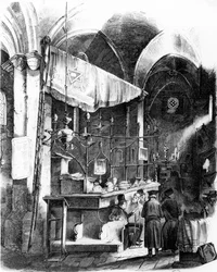 Interiör av Altneuschul (gamla-nya synagogan), Prag, 1852