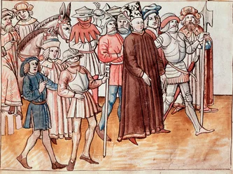 Jan Hus blir tillfångatagen och dömd till bål (Miniatyr