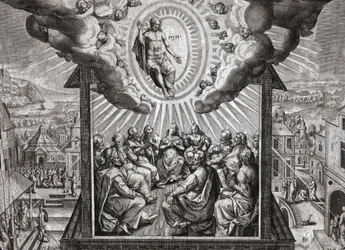 Jesus Kristus och apostlarna. (gravyr