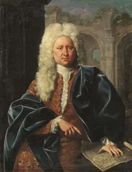 Johann Baptist Homann, geographe et cartographe allemand - Porträtt av Johann Baptist Homann (1664-1724), Anonym . Olja på duk, första tredjedelen av 1700-talet. Privat samling