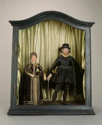 Landgrave Moritz av Hessen och Juliana av Nassau-Siegen, 1600-25 (vax, siden, ull, glas och trä)