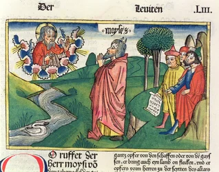 Tredje Mosebok 1 1-7 Offerlagen, från Nürnbergbibeln (Biblia Sacra Germanaica) (färgat träsnitt)