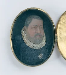 Medaljong innehållande vax miniatyrporträtt av Landgrave Wilhelm IV (förgyllt silver och vax) (detalj av 312102 och 312135)