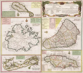Karta över engelska kolonier i Karibien, pub. av Homanns Heirs, Nürnberg, ca 1750 (se 101837-38 för detaljer)