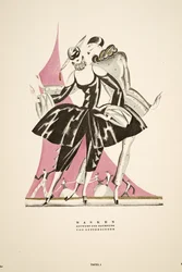 "Masken: designad och tecknad av Offterdinger, ur Styl, utg.1922 (pochoirtryck)