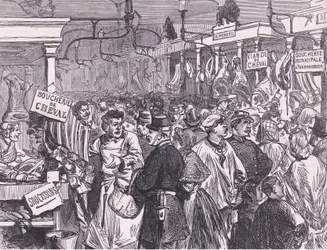 Köttmarknad i Paris, Cassells historia om kriget mellan Frankrike och Tyskland publicerad av Cassell and Company Limited, ca 1890 (litho)